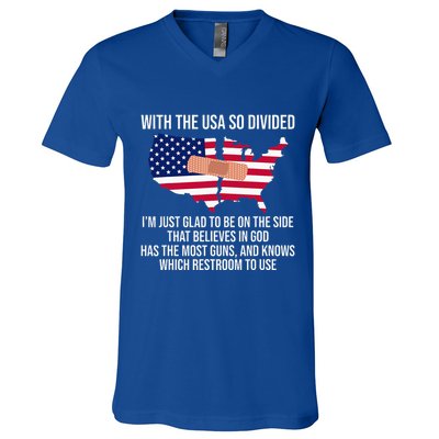 Glad To Be On The Side That Believes In God & Has Most Guns V-Neck T-Shirt