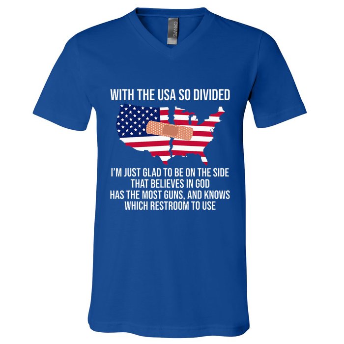 Glad To Be On The Side That Believes In God & Has Most Guns V-Neck T-Shirt