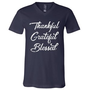 Grateful Thankful & Blessed Thanksgiving V-Neck T-Shirt