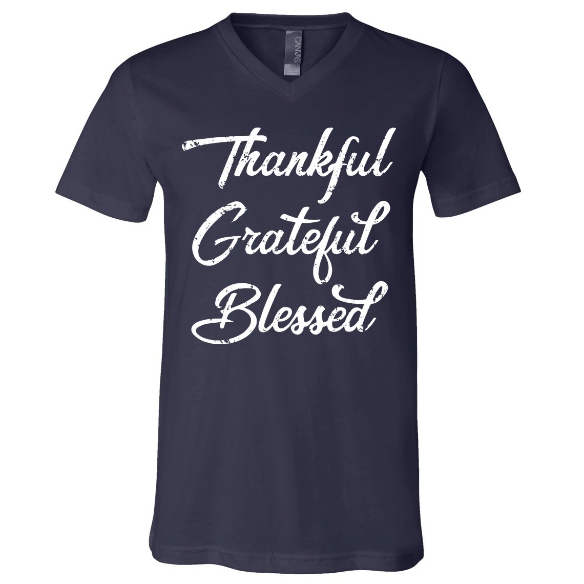 Grateful Thankful & Blessed Thanksgiving V-Neck T-Shirt