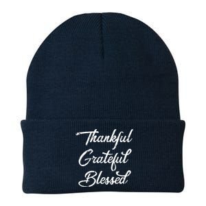 Grateful Thankful & Blessed Thanksgiving Knit Cap Winter Beanie