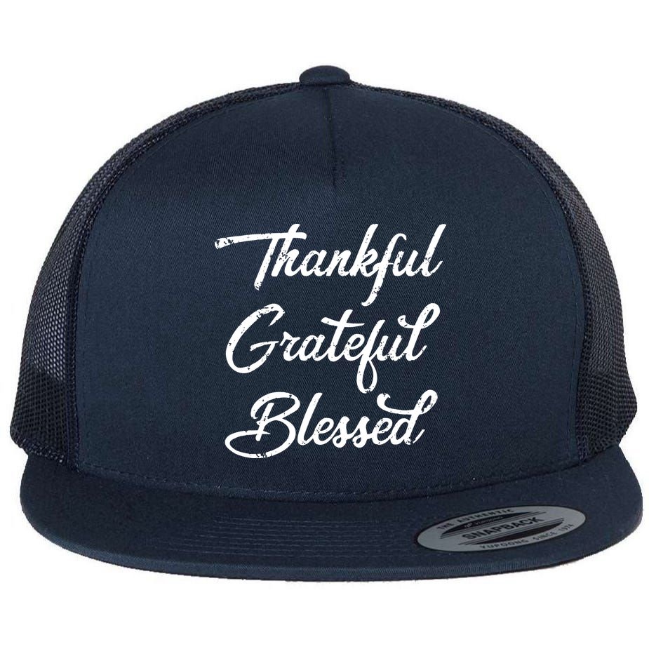 Grateful Thankful & Blessed Thanksgiving Flat Bill Trucker Hat