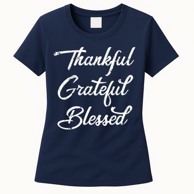 Grateful Thankful & Blessed Thanksgiving Womens T-Shirt