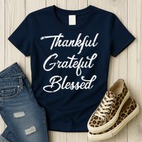 Grateful Thankful & Blessed Thanksgiving Womens T-Shirt