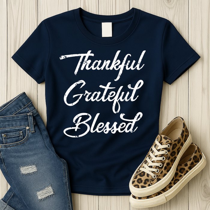 Grateful Thankful & Blessed Thanksgiving Womens T-Shirt