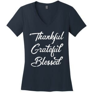 Grateful Thankful & Blessed Thanksgiving Women's V-Neck T-Shirt