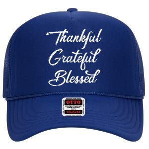 Grateful Thankful & Blessed Thanksgiving High Crown Mesh Back Trucker Hat