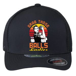 Grab Those Balls Ladies Bowling Retro For Women, Fun Bowling Flexfit Unipanel Trucker Cap