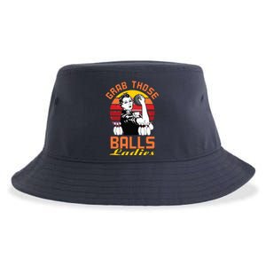 Grab Those Balls Ladies Bowling Retro For Women, Fun Bowling Sustainable Bucket Hat