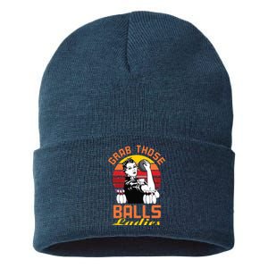 Grab Those Balls Ladies Bowling Retro For Women, Fun Bowling Sustainable Knit Beanie