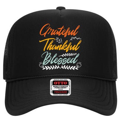 Grateful Thankful Blessed Thanksgiving High Crown Mesh Back Trucker Hat