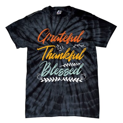 Grateful Thankful Blessed Thanksgiving Tie-Dye T-Shirt