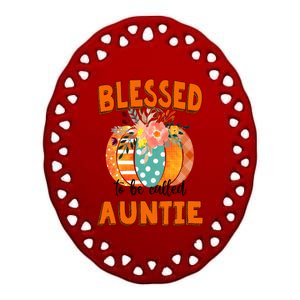 Grandma Tee Blessed To Be Called Auntie Fall Art Gift Ceramic Oval Ornament