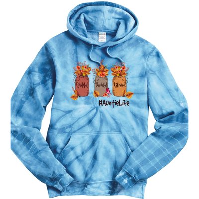 Grateful Thankful Blessed Auntie Life Thanksgiving Floral Gift Tie Dye Hoodie