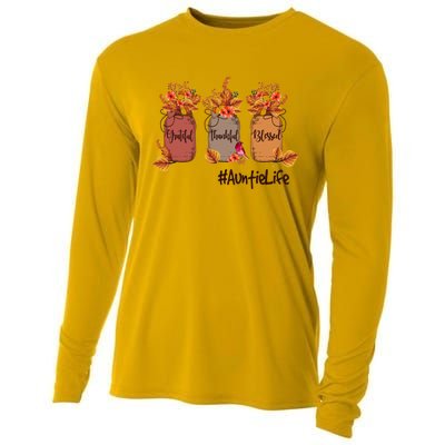 Grateful Thankful Blessed Auntie Life Thanksgiving Floral Gift Cooling Performance Long Sleeve Crew