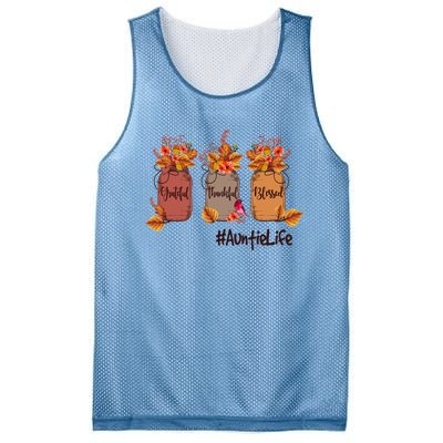 Grateful Thankful Blessed Auntie Life Thanksgiving Floral Gift Mesh Reversible Basketball Jersey Tank