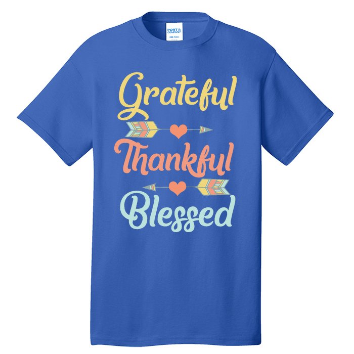 Grateful Thankful Blessed Cool Thanksgiving Day Gift Tall T-Shirt