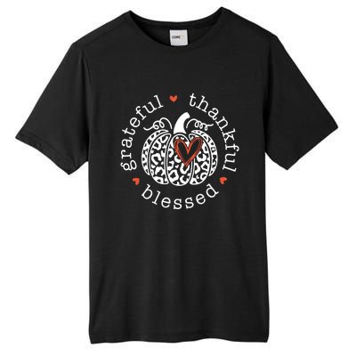 Grateful Thankful Blessed Leopard Pumpkin Autumn Fall Vibes Gift Tall Fusion ChromaSoft Performance T-Shirt