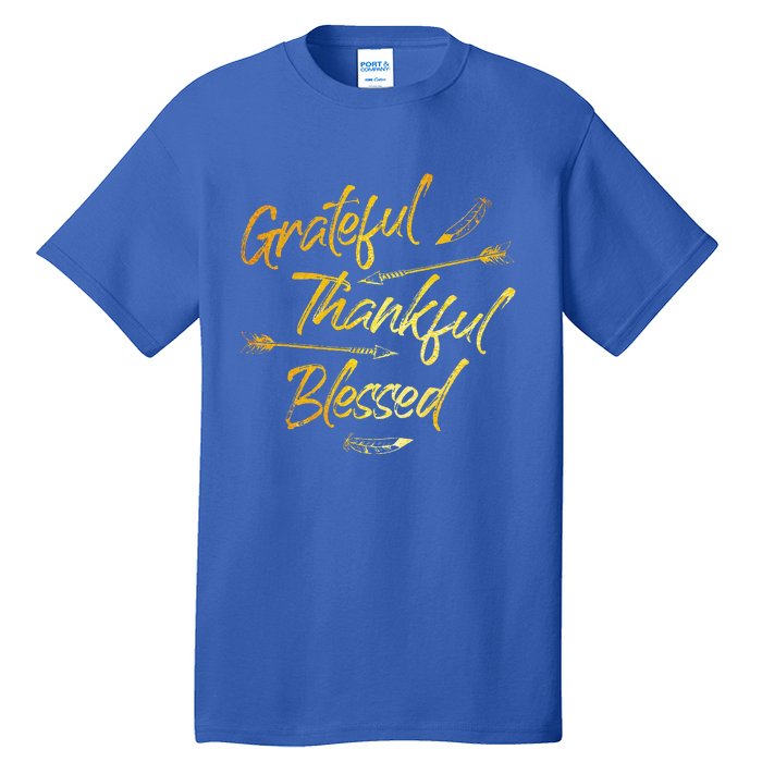 Grateful Thankful Blessed Gold Thanksgiving Day Gift Tall T-Shirt