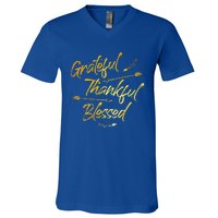 Grateful Thankful Blessed Gold Thanksgiving Day Gift V-Neck T-Shirt