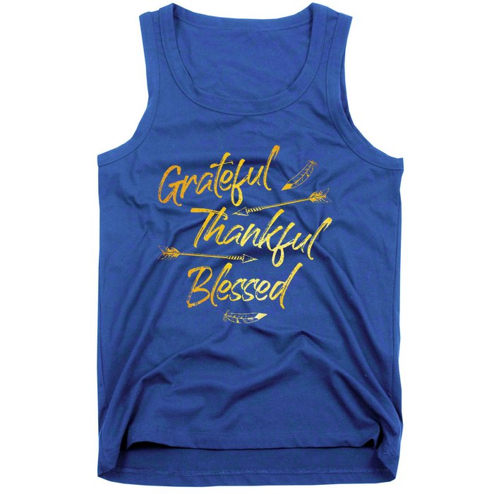 Grateful Thankful Blessed Gold Thanksgiving Day Gift Tank Top