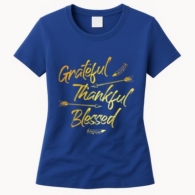 Grateful Thankful Blessed Gold Thanksgiving Day Gift Womens T-Shirt