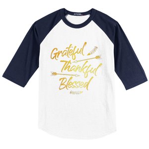 Grateful Thankful Blessed Gold Thanksgiving Day Gift Baseball Sleeve Shirt