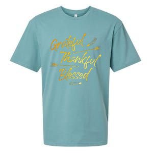 Grateful Thankful Blessed Gold Thanksgiving Day Gift Sueded Cloud Jersey T-Shirt