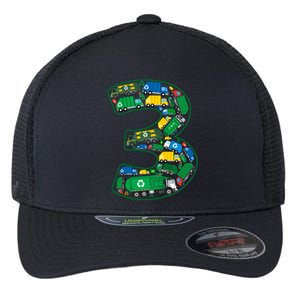 Garbage Truck Boy 3rd Birthday 3 Years Old Garbage Truck Boy Flexfit Unipanel Trucker Cap