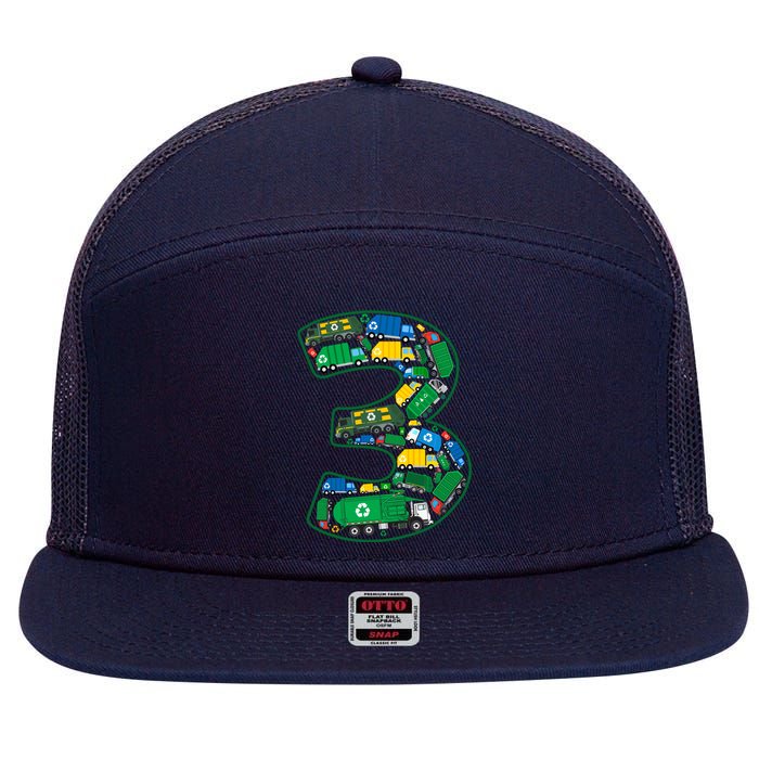 Garbage Truck Boy 3rd Birthday 3 Years Old Garbage Truck Boy 7 Panel Mesh Trucker Snapback Hat