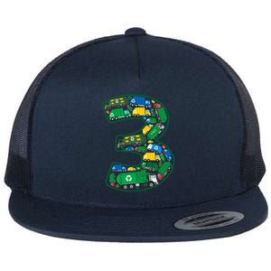 Garbage Truck Boy 3rd Birthday 3 Years Old Garbage Truck Boy Flat Bill Trucker Hat