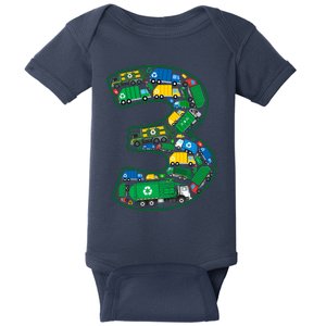 Garbage Truck Boy 3rd Birthday 3 Years Old Garbage Truck Boy Baby Bodysuit