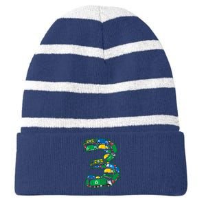 Garbage Truck Boy 3rd Birthday 3 Years Old Garbage Truck Boy Striped Beanie with Solid Band