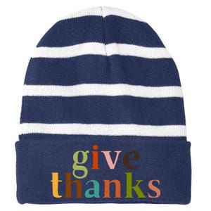 Give Thanks Be Thankful Thankgiving Striped Beanie with Solid Band