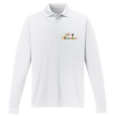 Give Thanks Be Thankful Thankgiving Performance Long Sleeve Polo