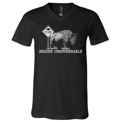 Garand Thumb Become UnGovernable Bison V-Neck T-Shirt
