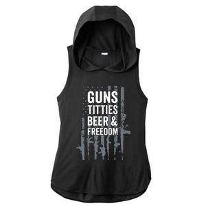 Guns Titties Beer & Freedom Funny Drinking USA Flag Ladies PosiCharge Tri-Blend Wicking Draft Hoodie Tank