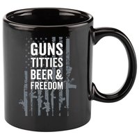 Guns Titties Beer & Freedom Funny Drinking USA Flag 11oz C Handle Ceramic Mug