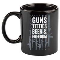 Guns Titties Beer & Freedom Funny Drinking USA Flag 11oz C Handle Ceramic Mug