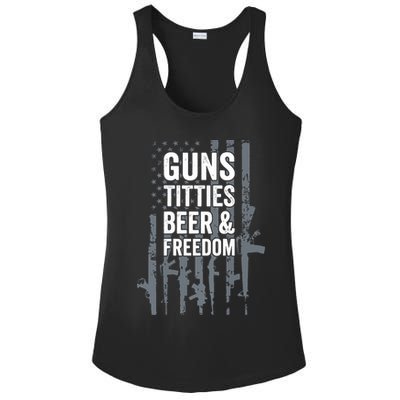 Guns Titties Beer & Freedom Funny Drinking USA Flag Ladies PosiCharge Competitor Racerback Tank