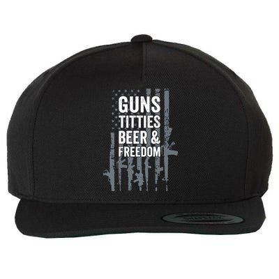 Guns Titties Beer & Freedom Funny Drinking USA Flag Wool Snapback Cap