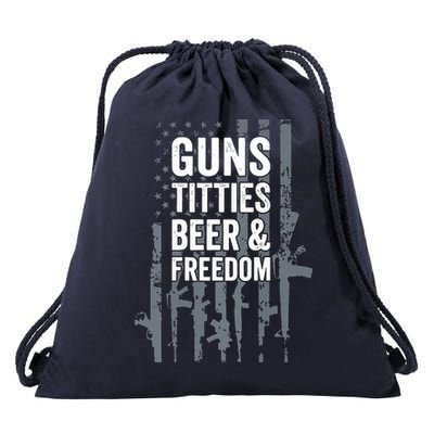 Guns Titties Beer & Freedom Funny Drinking USA Flag Drawstring Bag