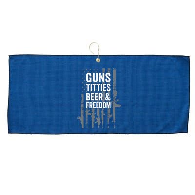 Guns Titties Beer & Freedom Funny Drinking USA Flag Large Microfiber Waffle Golf Towel