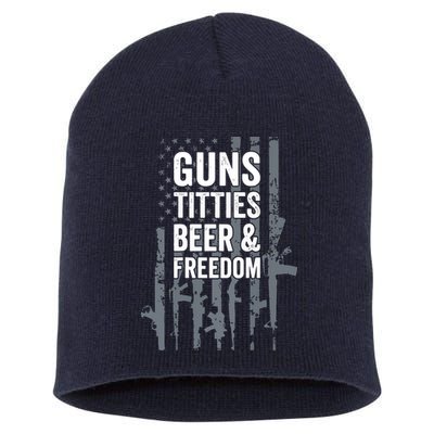 Guns Titties Beer & Freedom Funny Drinking USA Flag Short Acrylic Beanie