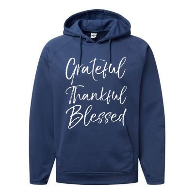 Grateful Thankful Blessed Vintage Bold Cool Christian Performance Fleece Hoodie