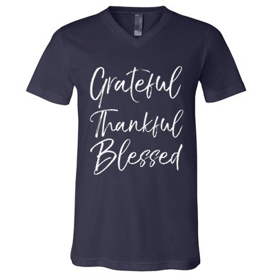 Grateful Thankful Blessed Vintage Bold Cool Christian V-Neck T-Shirt