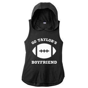 Go T.aylor's Boyfriend Football Red Ladies PosiCharge Tri-Blend Wicking Draft Hoodie Tank