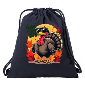 Give Thanks Bro Cute Turkey Thankful Thanksgiving Drawstring Bag