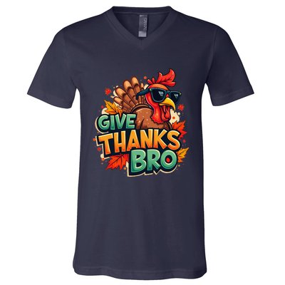 Give Thanks Bro Cute Turkey Thankful Thanksgiving V-Neck T-Shirt