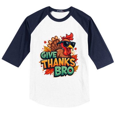 Give Thanks Bro Cute Turkey Thankful Thanksgiving Baseball Sleeve Shirt